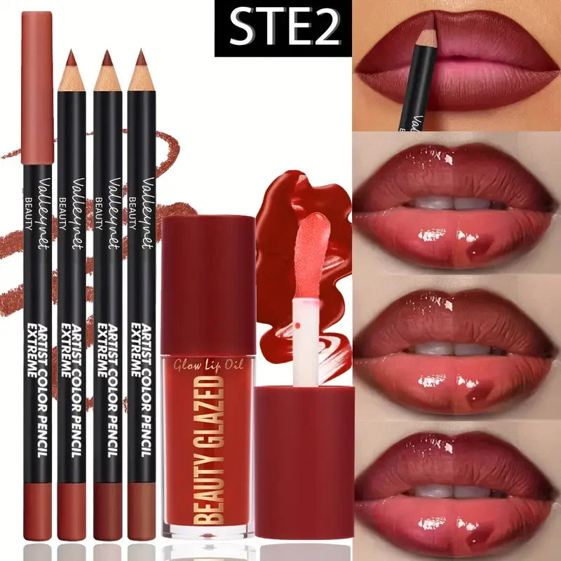 4-Piece Lip Kit Set with Waterproof Matte Lip Liner and Lip Glaze
