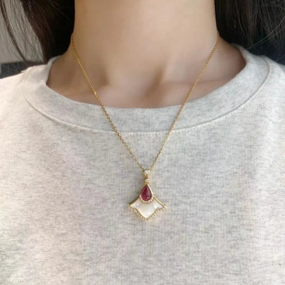 🍁✨ Light Luxury White Fritillaria & Ruby Maple Leaf Jewelry Set ✨🍁