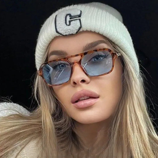 🕶️ Small Vintage Square Sunglasses for Women 😎 | Designer Fashion Shades ✨ | Retro Leopard Frame 🐆 | Mirror Lens 🔮 | Trendy Blue Retro Eyewear 💃🔥