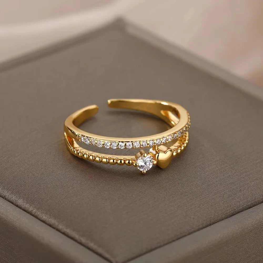 Gold Plated Crystal Zircon Ring - Chain Geometry Stainless Steel Jewelry