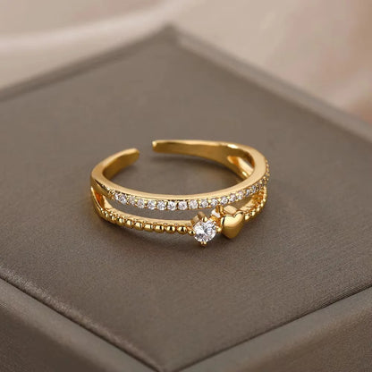 Gold Plated Crystal Zircon Ring - Chain Geometry Stainless Steel Jewelry