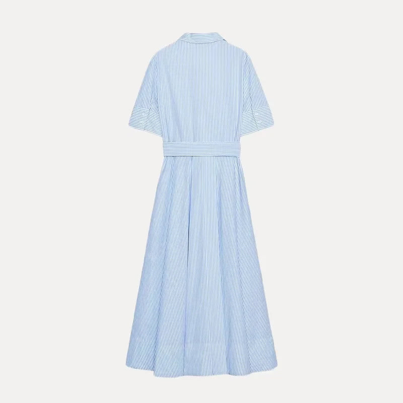 Women's Striped Shirt Dress - High Waist A-Line Short Sleeve Loose Fit