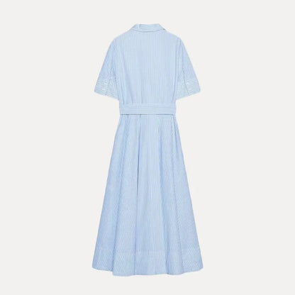 Women's Striped Shirt Dress - High Waist A-Line Short Sleeve Loose Fit