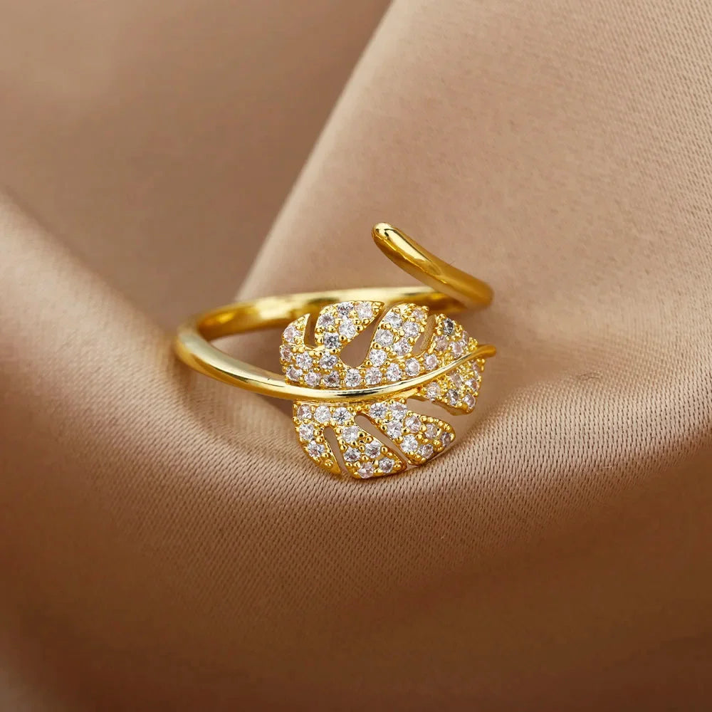 Gold Plated Crystal Zircon Ring - Chain Geometry Stainless Steel Jewelry