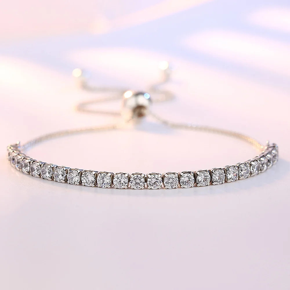 💎✨ 925 Sterling Silver Tennis Bracelet – Elegant Love Zircon Crystal Chain ✨💖