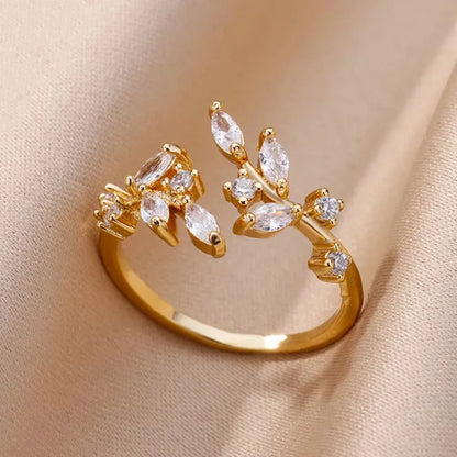 Gold Plated Crystal Zircon Ring - Chain Geometry Stainless Steel Jewelry