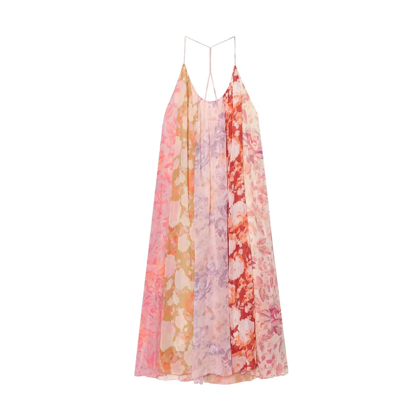 Women's Flower Print Backless Midi Dress