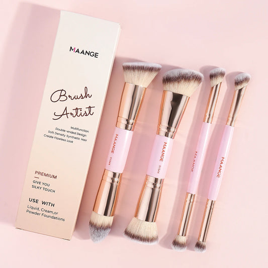 ✨ MAANGE 4pcs Makeup Brush Set 💄 | Dual-Ended Brushes 🖌️ | Foundation, Powder & Blush 🌸 | Eyeshadow Detailing 👁️ | Beginner-Friendly & Travel Box 🧳