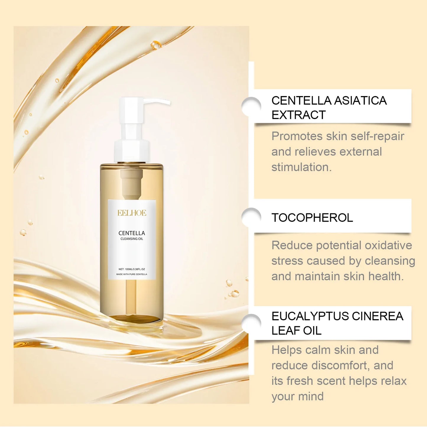 🌿 Centella Cleansing Oil ✨ | Facial Makeup Remover 🧴 | Moisturizing & Refreshing 💧 | With Centella Asiatica Extract 🌱 + Vitamin E 💖 | Deep Skin Cleaning 🚿