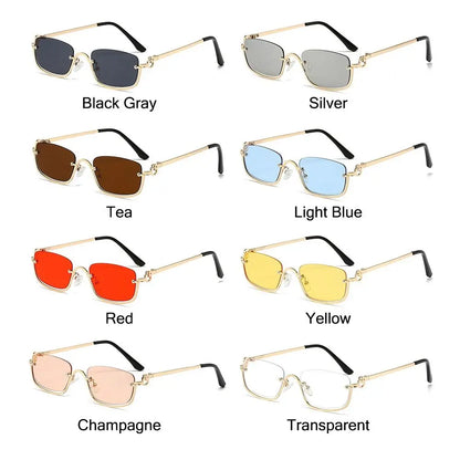 🕶️ Trendy Small Square Sunglasses 😎 | Women & Men 👩‍🦰👨 | Metal Half Frame ✨ | Hip-Hop Retro Style 🎤 | Vintage Narrow Shades 🔥