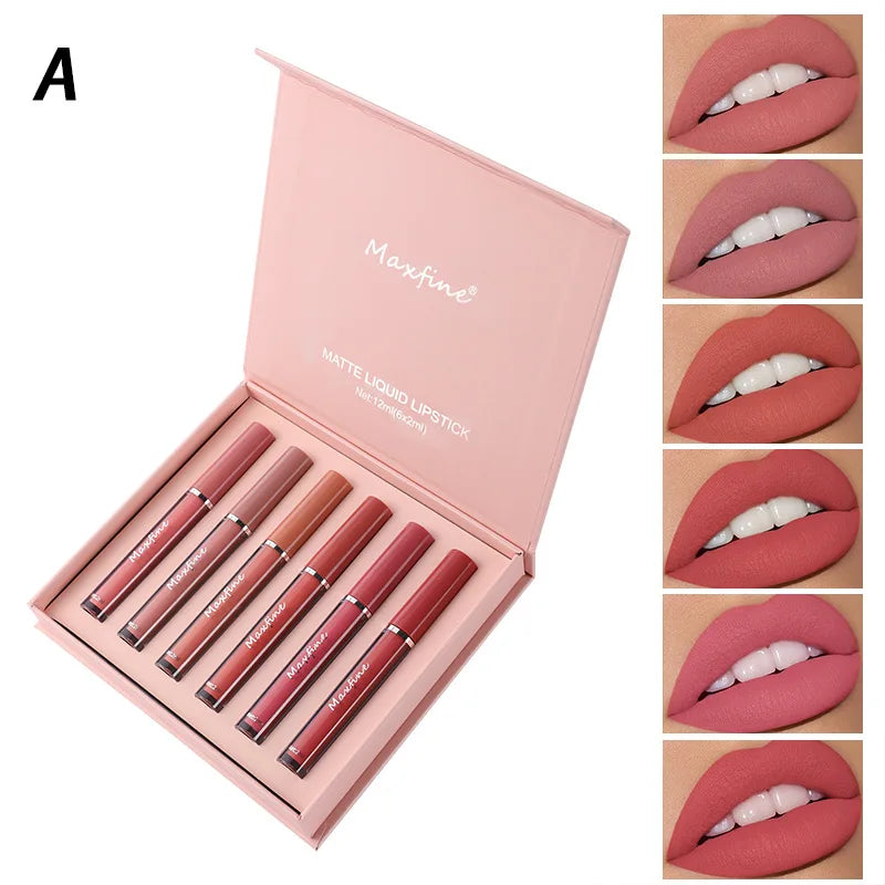 💄 Matte Lip Gloss Set (6 Colors) ✨ | Smooth & Long-Lasting 💋 | Waterproof & Moisturizing 💧 | Velvet Lipstick Finish 🌸 | Holiday Gift Box Set 🎁