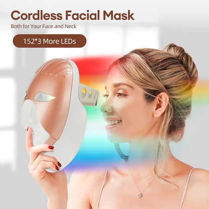 Wireless 7 Colors LED Face & Neck Mask 🌈💆‍♀️✨ | Photon Skin Rejuvenation & Repair 💡🧖‍♀️ | Facial Beauty SPA Mask 🏵️💖 | Neck Wrinkle Remover & Skin Care 🔥👩‍⚕️💎