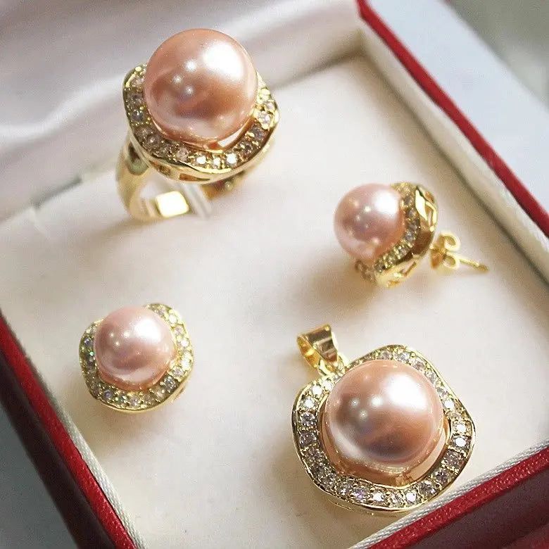 🤍✨ White South Sea Shell Pearl Jewelry Set – Necklace, Earrings & Ring (10mm & 14mm) ✨🤍