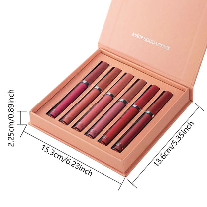 💄 Matte Lip Gloss Set (6 Colors) ✨ | Smooth & Long-Lasting 💋 | Waterproof & Moisturizing 💧 | Velvet Lipstick Finish 🌸 | Holiday Gift Box Set 🎁