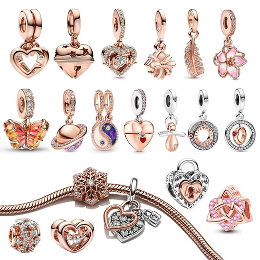 🌟💎 Classic 925 Sterling Silver Rose Gold Charms Collection 💎🌟