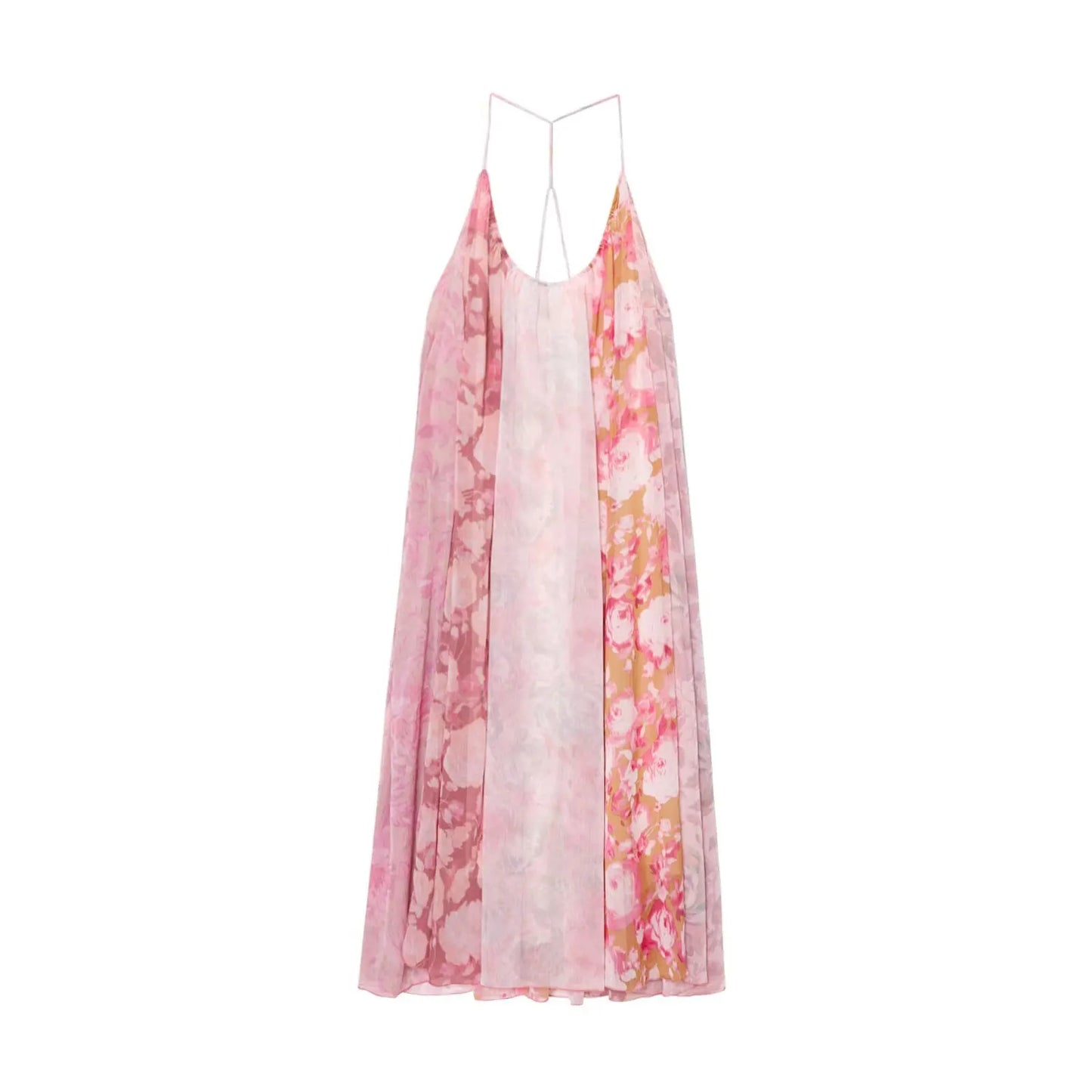 Women's Flower Print Backless Midi Dress