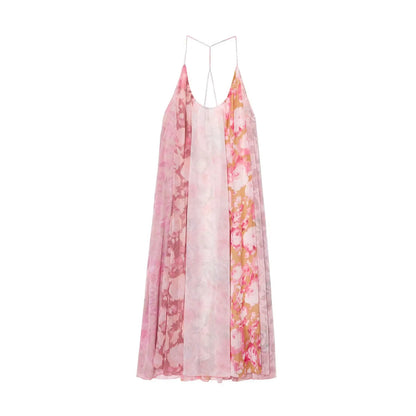 Women's Flower Print Backless Midi Dress