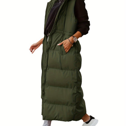 Women’s Long Quilted Hooded Maxi Puffer Vest