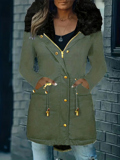 ✨ Thermal Long-Sleeve Parka Coat for Women – Water-Resistant, Ultra-Warm Winter Jacket with Faux Fur Hood & Drawstring Waist ❄️🔥 Perfect for Outdoor Adventures! 🌨️🏔️ ✨