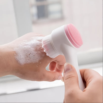🌟 3D Double Silicone Facial Brush 🧴💆‍♀️ – Soft Bristles 🪥, Exfoliating 🌿, Double-Sided, with Coral Fleece Headband 🎀 – Skincare & Travel Friendly ✈️