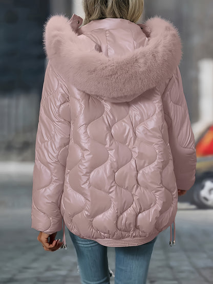 🧥❄️ Women’s Winter Jacket with Faux-Fur Hood & Collar 💗🤍 Pink / White Puffer Coat | 🔥 Elegant Warm Outerwear | 👚 Long Sleeve ⛄ Hand Washable | 🌟 Casual to Dressy | 💖 Stylish Winter Coat for Women