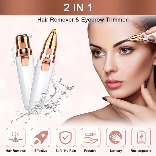 Effortless & Painless Hair Trimmer & Shaver ✨⚡ | 2-in-1 Rechargeable System 🔋 | Built-in LED Light 💡 | Flawless Grooming for Face, Eyebrows, Lips, Chin, Arms & Body 💆‍♀️💖