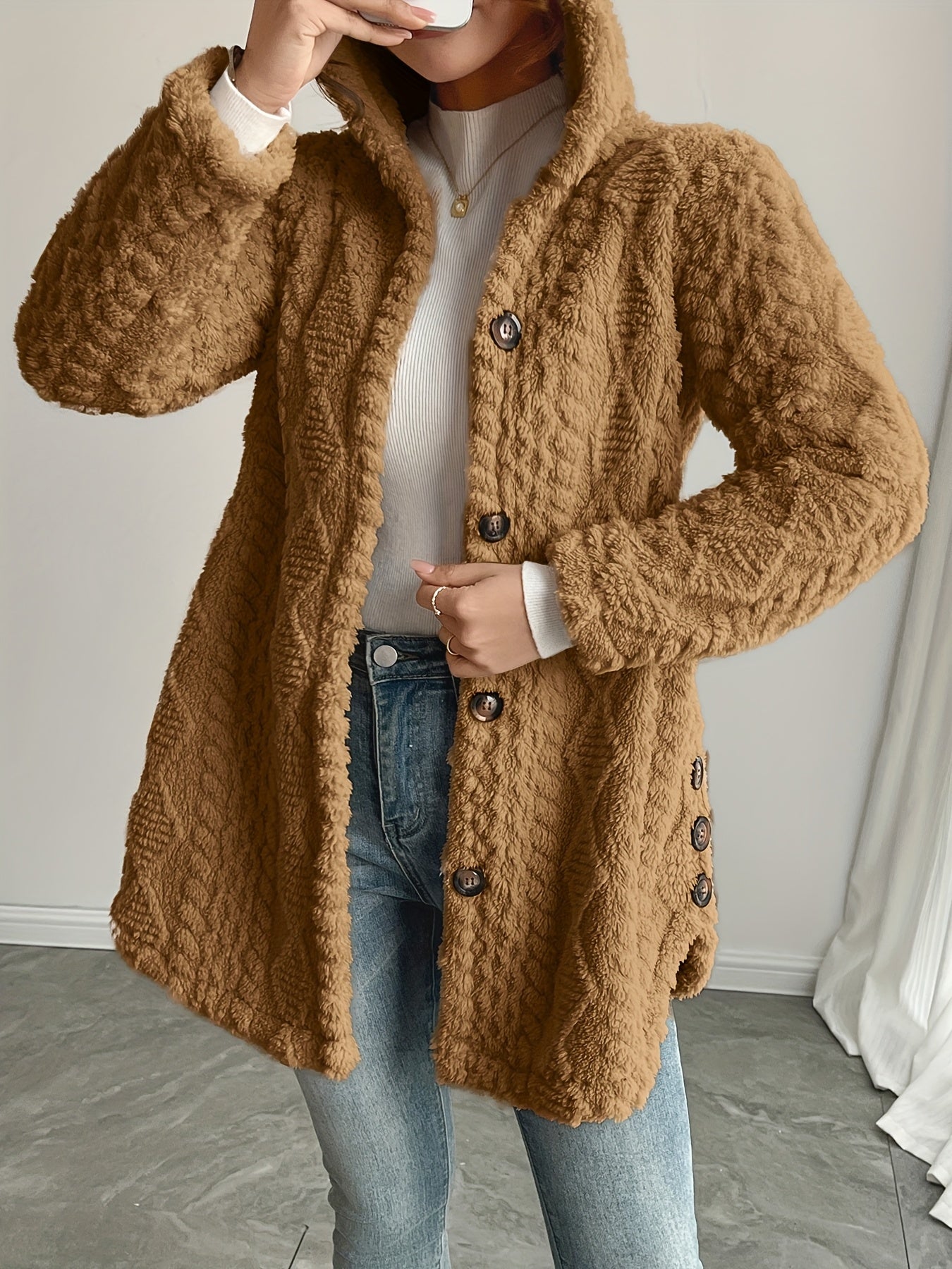 Elegant Women’s Soft Pink Hooded Cardigan