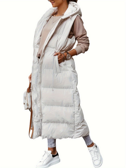 Women’s Long Quilted Hooded Maxi Puffer Vest