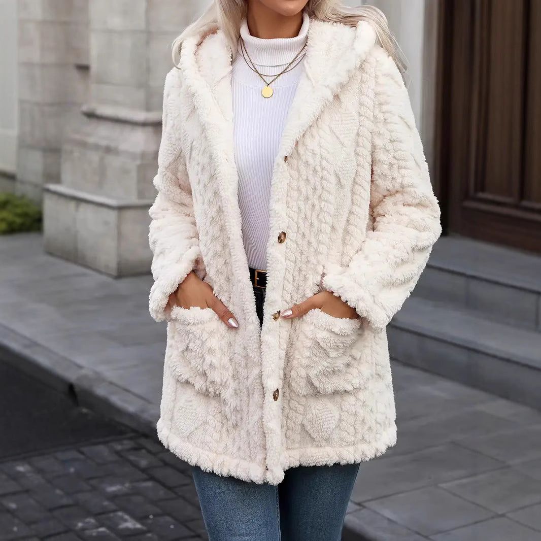 Women’s Elegant Warm Faux Fur Coat with Lapel Collar