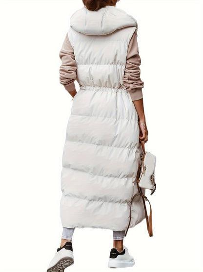 Women’s Long Quilted Hooded Maxi Puffer Vest