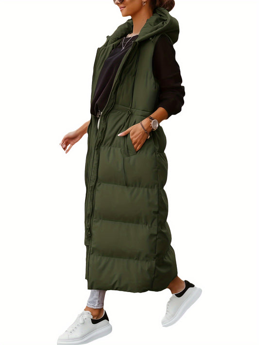 Women’s Long Quilted Hooded Maxi Puffer Vest