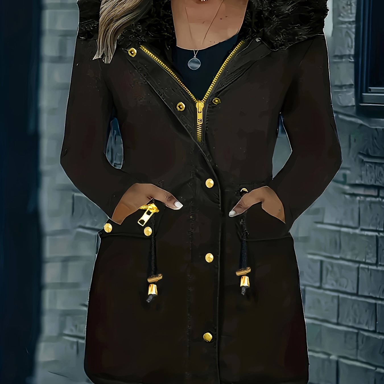 ✨ Thermal Long-Sleeve Parka Coat for Women – Water-Resistant, Ultra-Warm Winter Jacket with Faux Fur Hood & Drawstring Waist ❄️🔥 Perfect for Outdoor Adventures! 🌨️🏔️ ✨