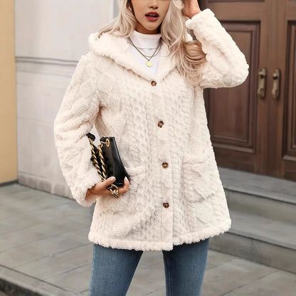 Women’s Elegant Warm Faux Fur Coat with Lapel Collar