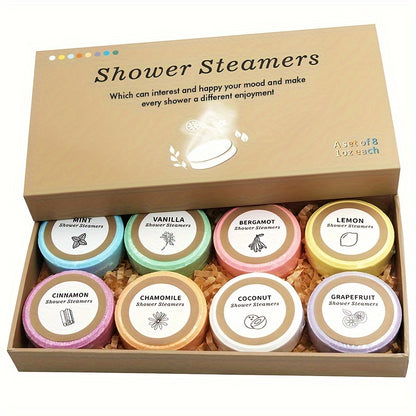 Shower Steamers 🚿✨ | 8 Essential Oil Bombs 🌿 | Lavender 💜, Mint 🌱, Vanilla 🍦, Citrus 🍋🍊, Cinnamon 🌶️, Coconut 🥥 | Spa Relaxation Gift 🎁