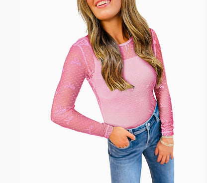 Autumn New Bow Print Long-sleeved T-shirt For Women