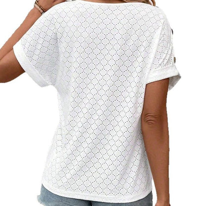 Women’s Solid Color Button Detail Loose Short-Sleeve T-Shirt