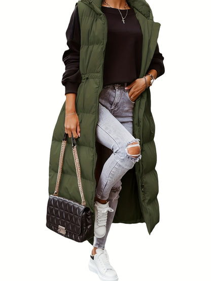 Women’s Long Quilted Hooded Maxi Puffer Vest
