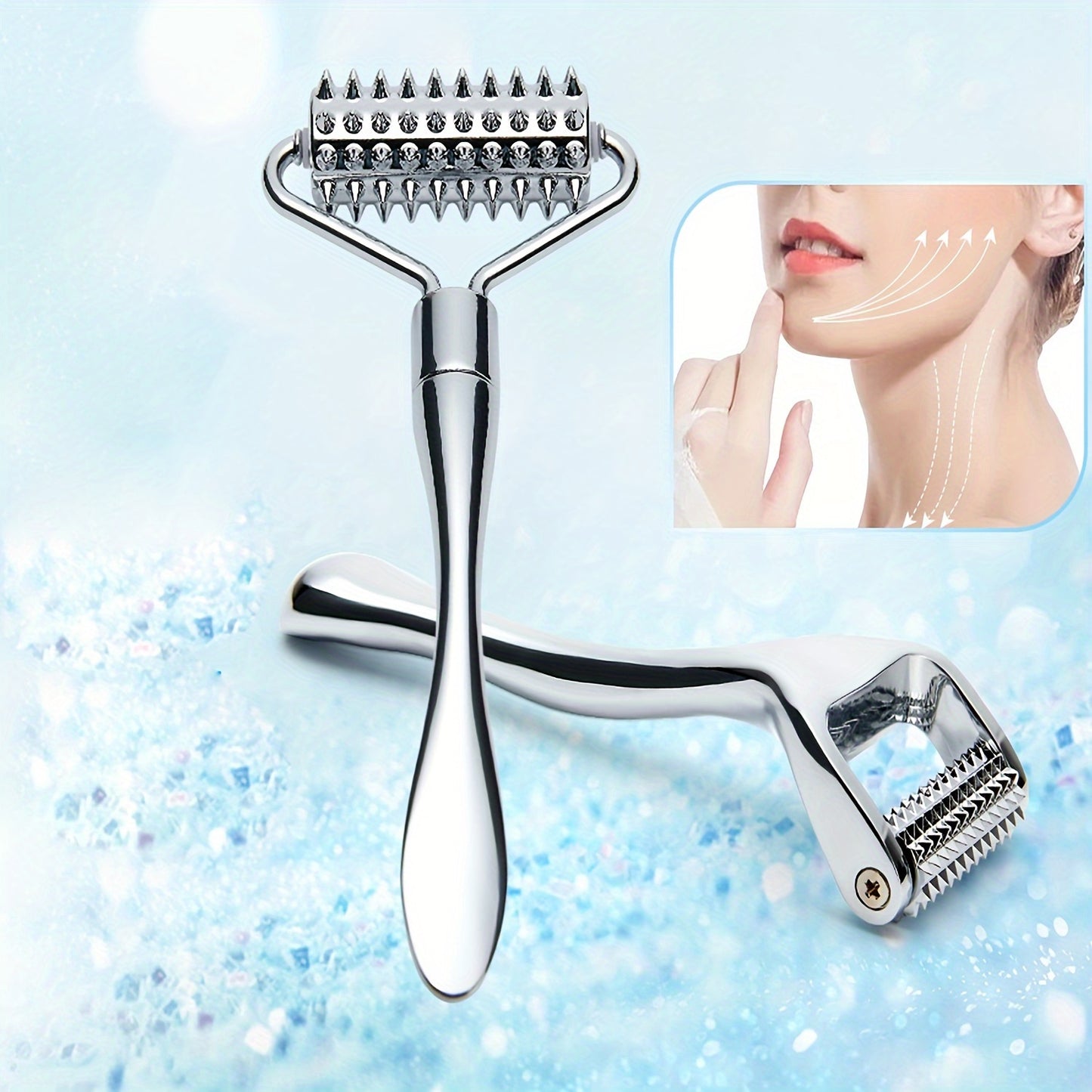 🪞 Stainless Steel Facial Massage Roller & Gua Sha Tool Set 💆‍♀️ Massager for Face & Body 🌸 Beauty SPA Care Tools 🎯 Acupressure Massager 💪 Deep Tissue Massage Tool for Hand ✋ Foot 🦶 Neck 🦴 Arms 💪