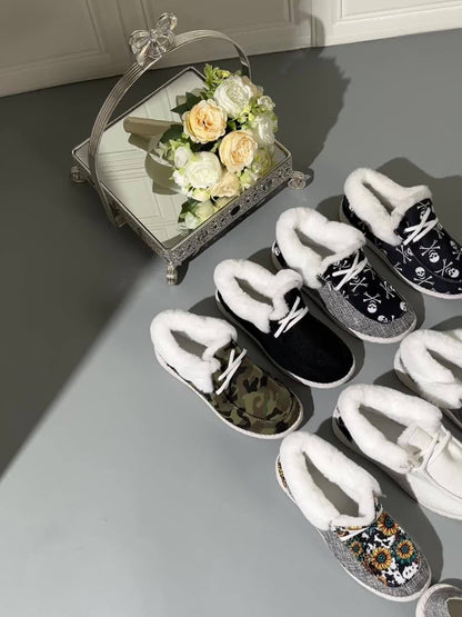 Women’s Fleece-Lined Canvas Shoes – Warm Thermal Slip-On Low-Top Winter Flats