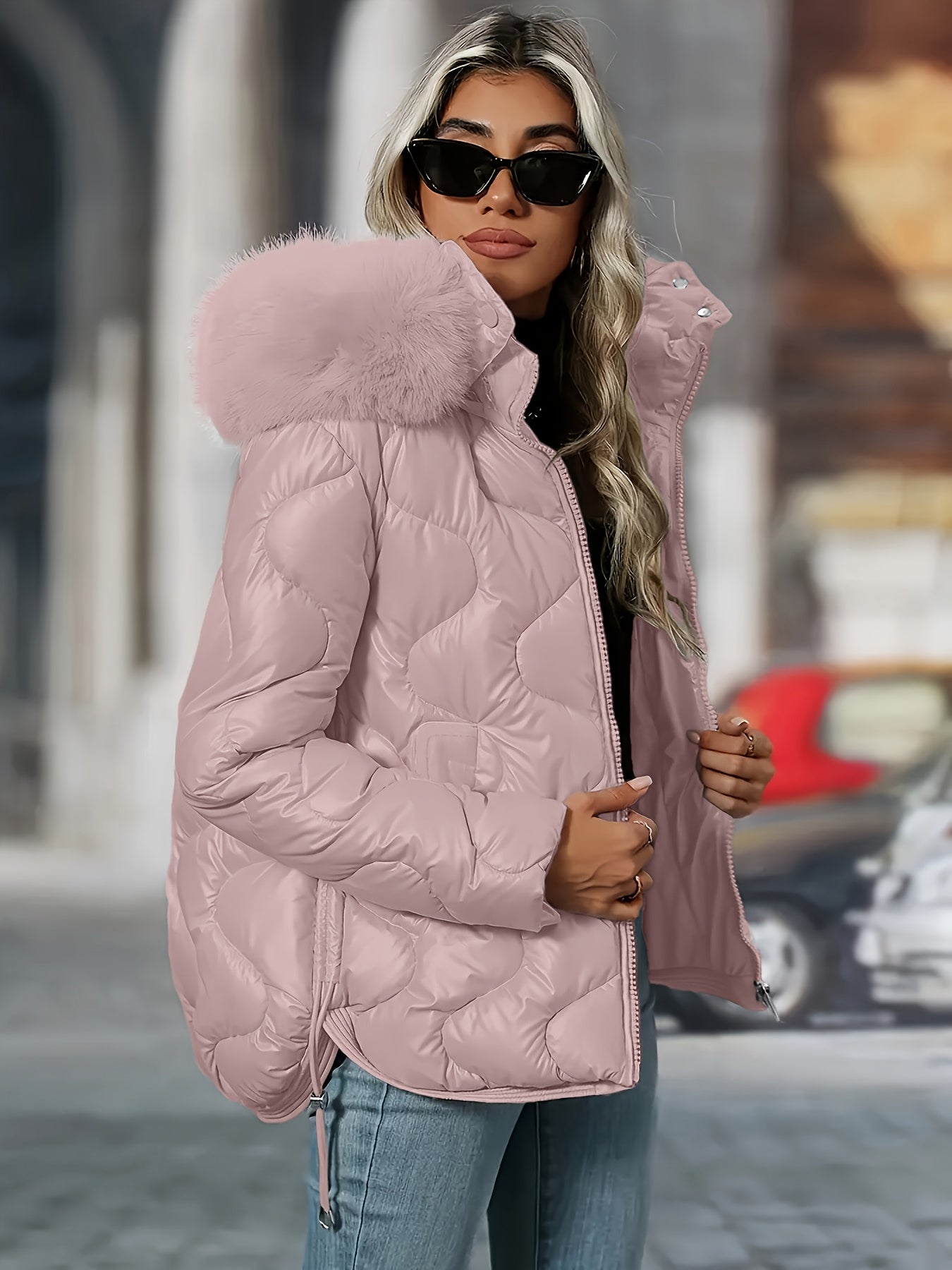 🧥❄️ Women’s Winter Jacket with Faux-Fur Hood & Collar 💗🤍 Pink / White Puffer Coat | 🔥 Elegant Warm Outerwear | 👚 Long Sleeve ⛄ Hand Washable | 🌟 Casual to Dressy | 💖 Stylish Winter Coat for Women