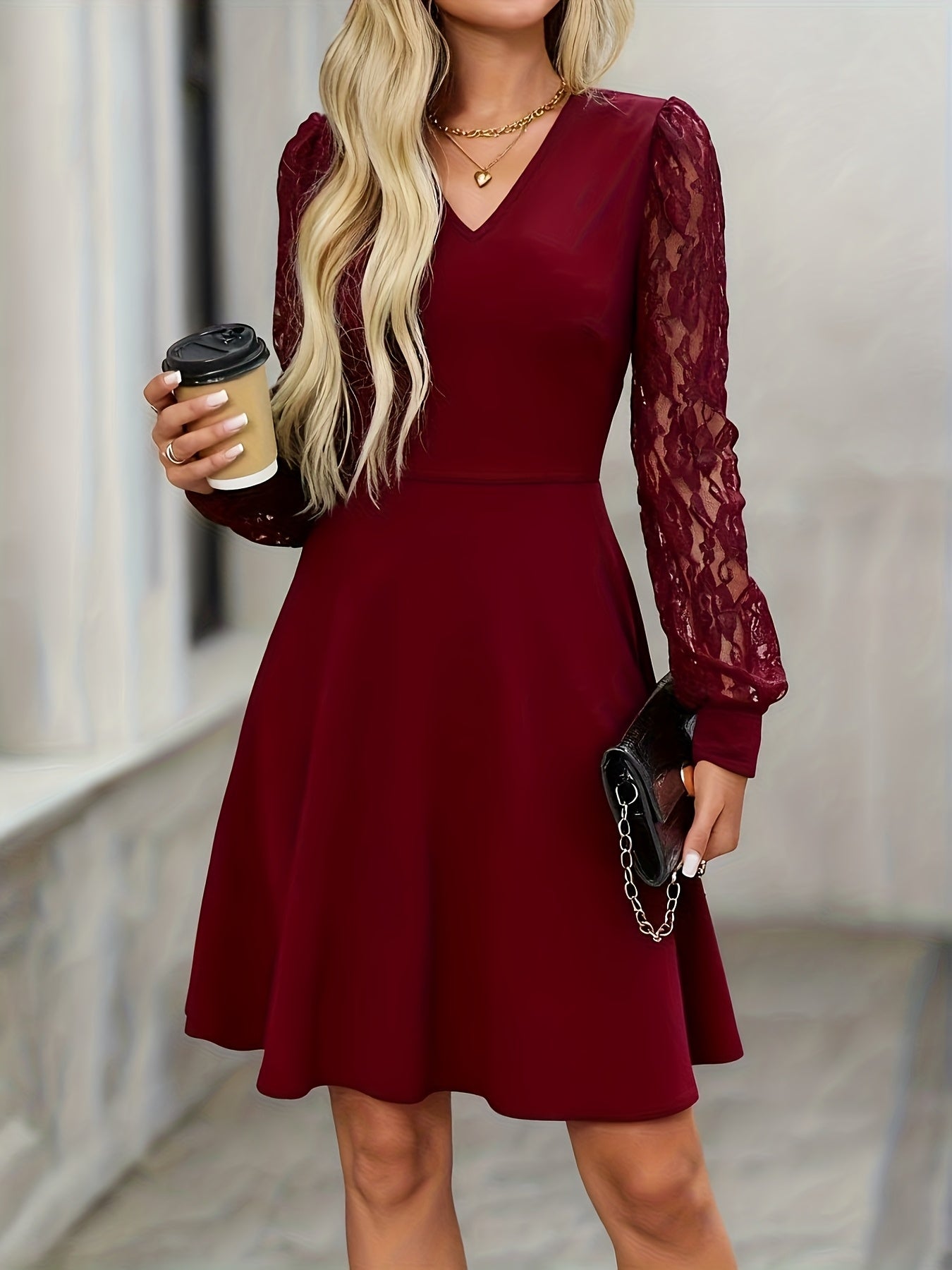 Elegant V-Neck Lace A-Line Mini Dress ✨