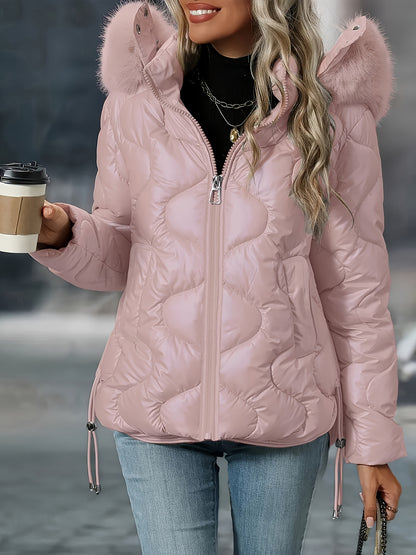 🧥❄️ Women’s Winter Jacket with Faux-Fur Hood & Collar 💗🤍 Pink / White Puffer Coat | 🔥 Elegant Warm Outerwear | 👚 Long Sleeve ⛄ Hand Washable | 🌟 Casual to Dressy | 💖 Stylish Winter Coat for Women
