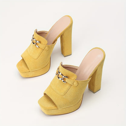 2025 Square-Toe Open-Toe High Heel Slippers for Women – Elegant Vintage Chunky Heel Slip-On Sandals