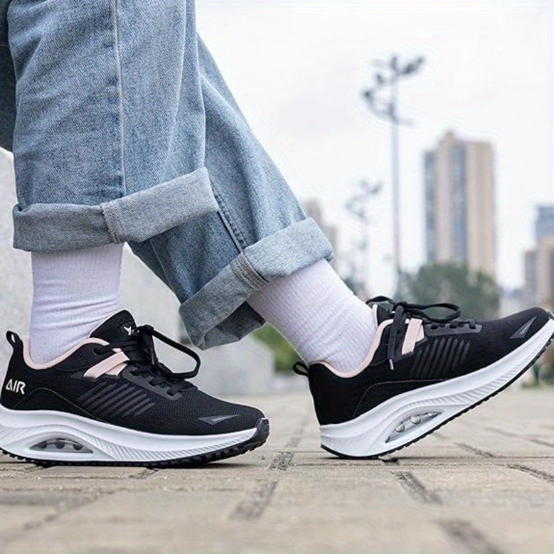 Women’s Arch Support Walking Shoes – Breathable Mesh Sneakers with Air Cushion, Thick Non-Slip Rubber Sole & Cushioned Heel for All-Season Foot Care (Pink)