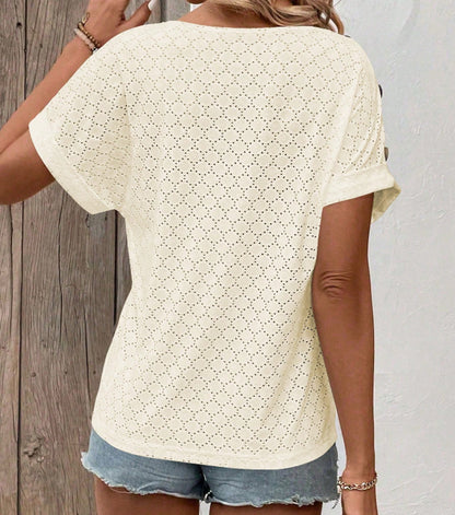 Women’s Solid Color Button Detail Loose Short-Sleeve T-Shirt