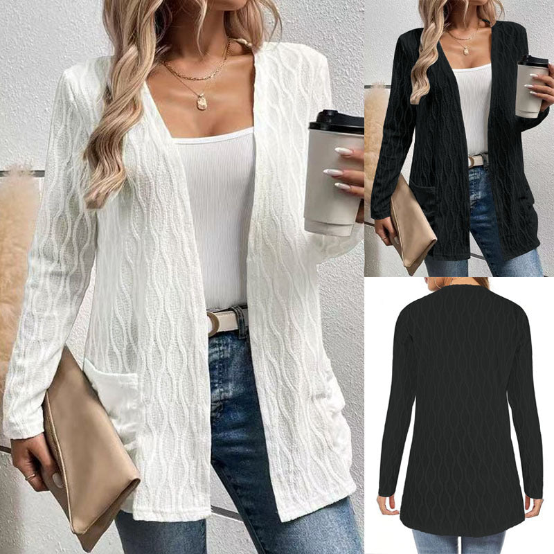 Women’s Hollow-Out Knitted Long-Sleeve Cardigan for Casual & Commuting Wear