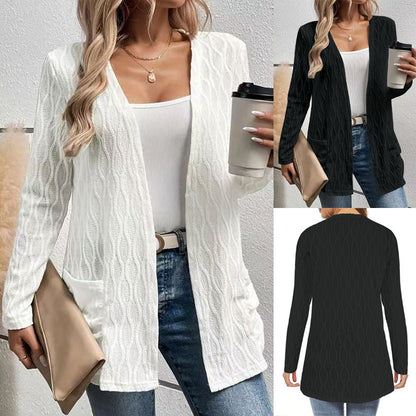 Women’s Hollow-Out Knitted Long-Sleeve Cardigan for Casual & Commuting Wear