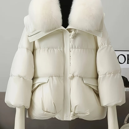 🧥❄️ Women’s Winter Thick Warm Padded Coat with Large Fur Collar 🔥 Tall Medium-Length Jacket | 🤍 Loose H-Line Silhouette | ⛄ Flattering Outerwear for Cold Weather 🌟 Full-Length Style for Petite Bodies | 🧵 Non-Stretch Fabric