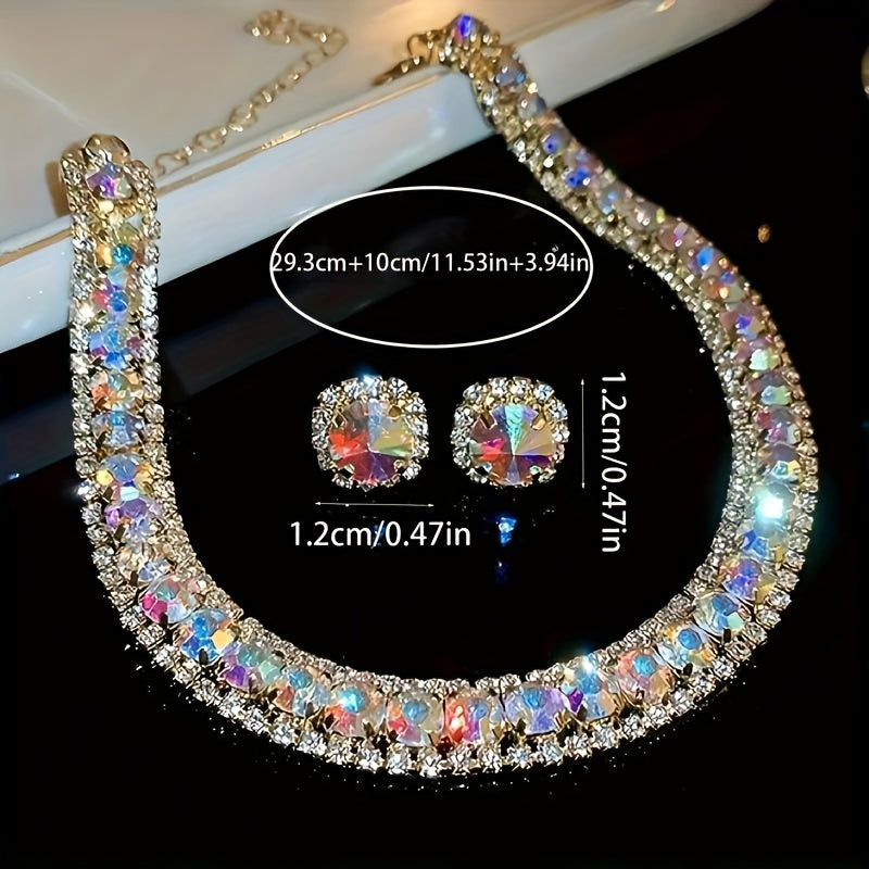 💎✨ Dazzling Stud Earrings & Necklace Set – Elegant Bling Jewelry for Women ✨👑