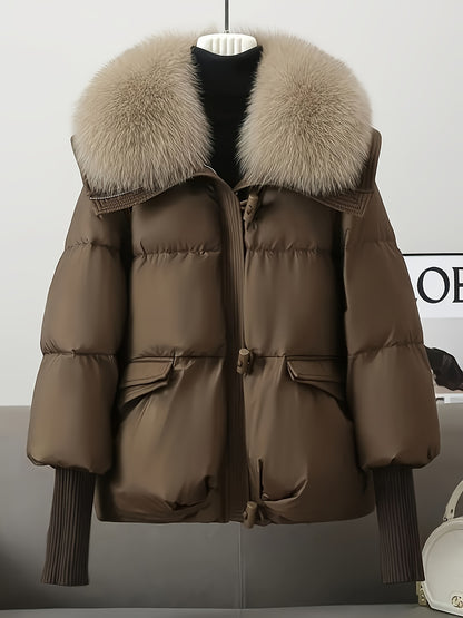 🧥❄️ Women’s Winter Thick Warm Padded Coat with Large Fur Collar 🔥 Tall Medium-Length Jacket | 🤍 Loose H-Line Silhouette | ⛄ Flattering Outerwear for Cold Weather 🌟 Full-Length Style for Petite Bodies | 🧵 Non-Stretch Fabric